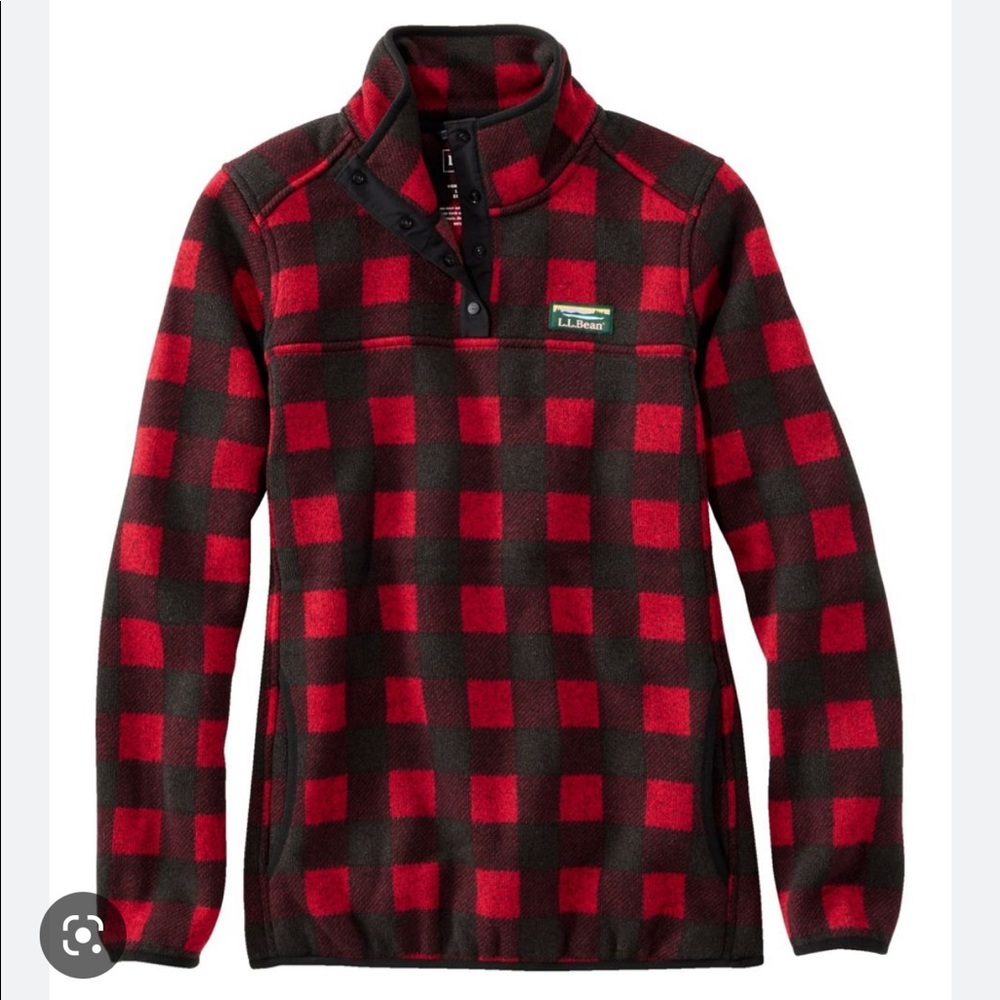 Women's L.L.Bean Sweater Fleece Pullover, Buffalo Plaid Large